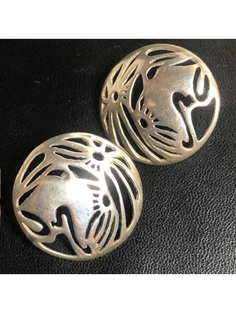 B1353 JEZLAINE Round Stud Earrings Sterling Silver Approx 1" Openwork 5g